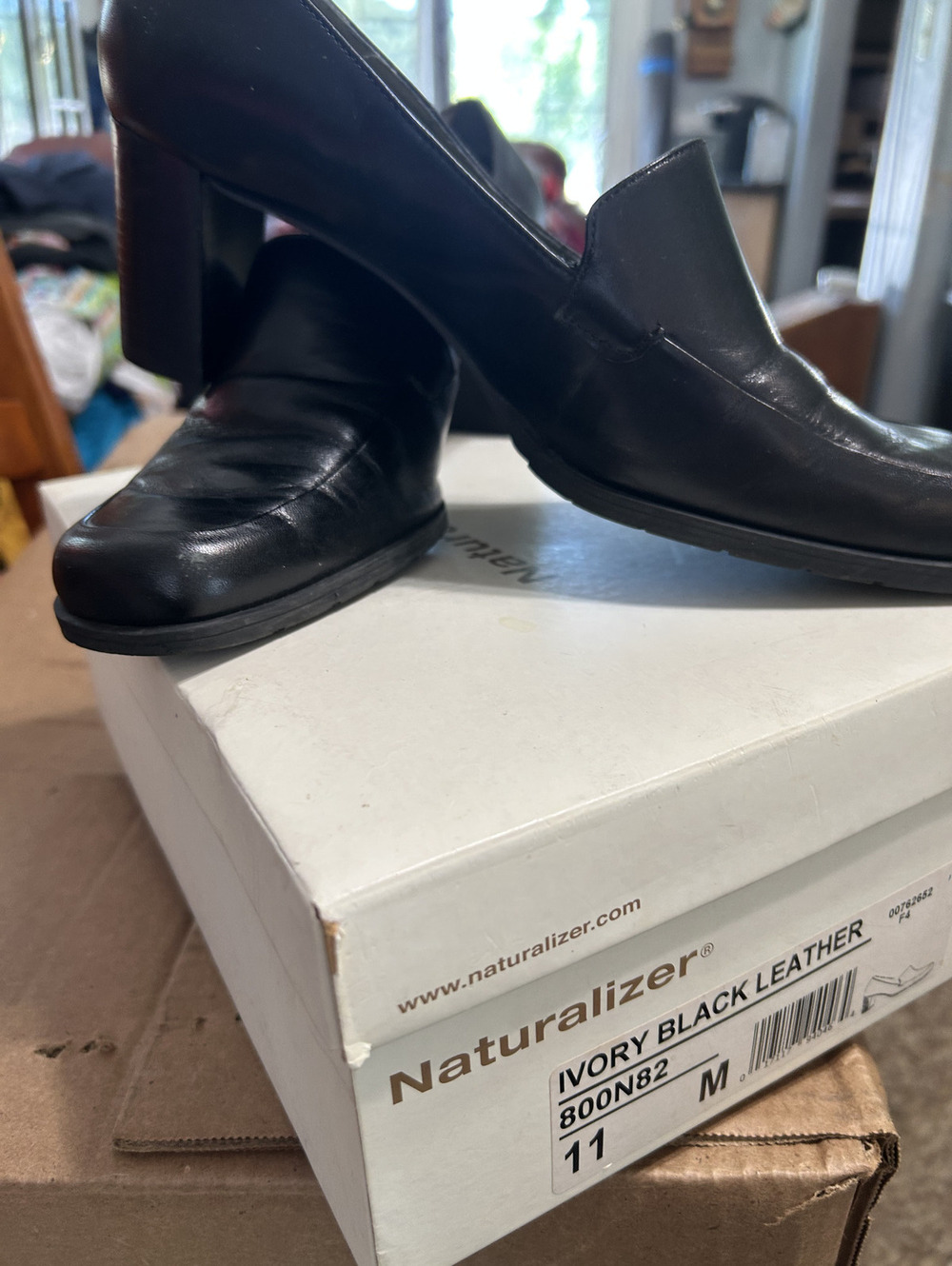 Naturalizer Black Leather Block Heel Loafers Size 11 M